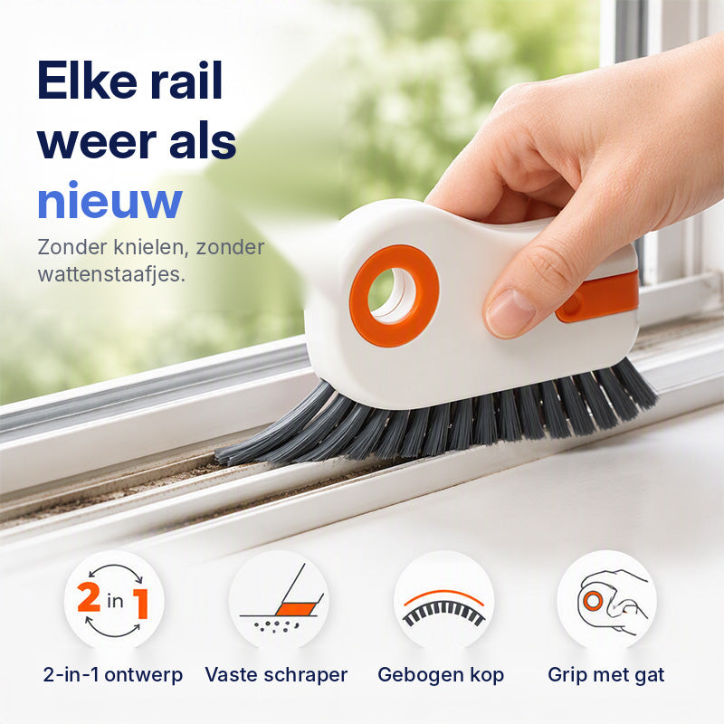 Elke rail weer als nieuw zonder knielen, met de Kreva 2-in-1 borstel