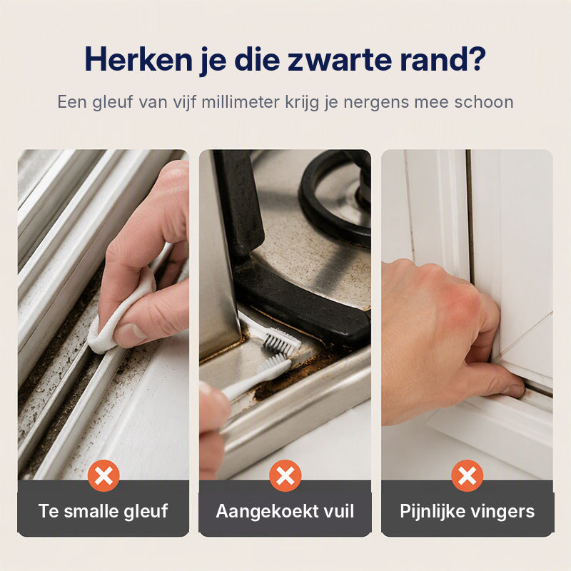 Te smalle gleuf, aangekoekt vuil en pijnlijke vingers