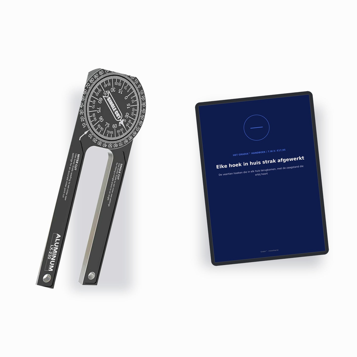 Wat je krijgt: de Gradia verstekhoekmeter plus Het Gradia Handboek ter waarde van 17,95 euro