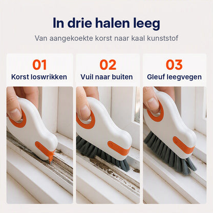 In drie halen leeg: korst loswrikken, vuil naar buiten, gleuf leegvegen