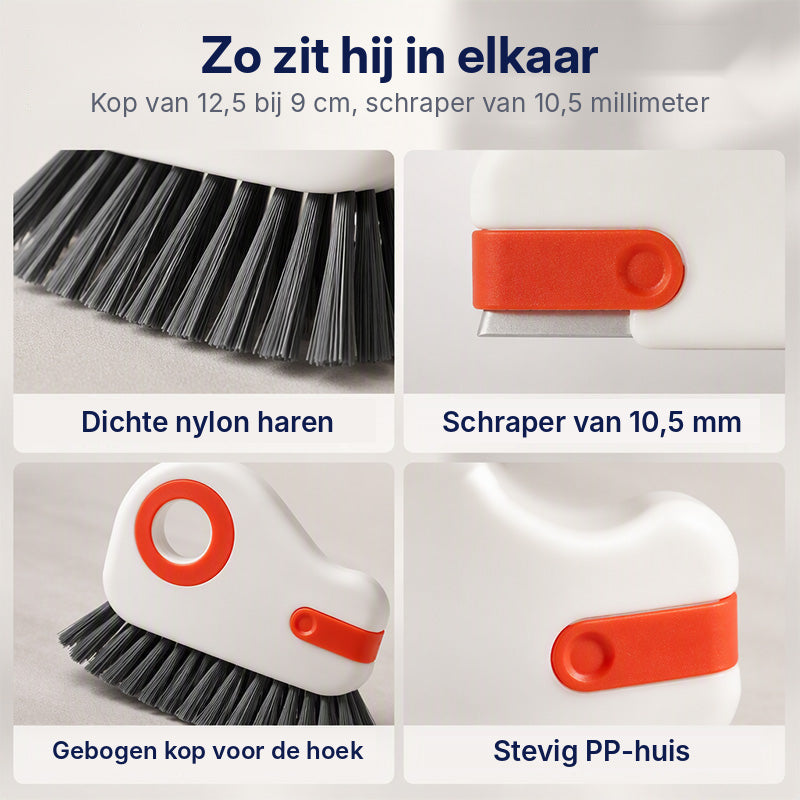 Kop van 12,5 bij 9 cm, uitschuifbare schraper van 10,5 millimeter