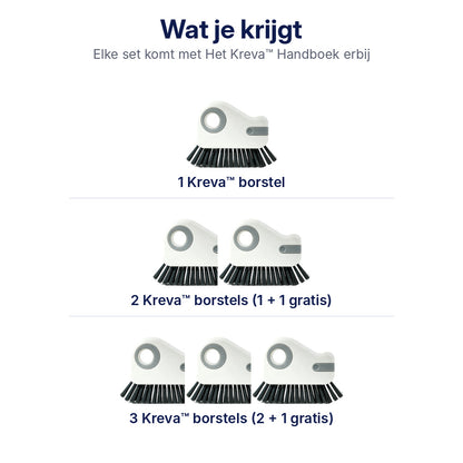 Wat je krijgt: 1, 2 of 3 Kreva borstels met het Kreva Handboek