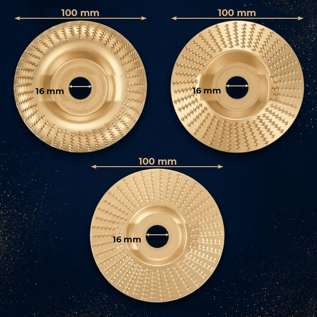 Maatvoering: 100 mm buitendiameter en 16 mm asgat
