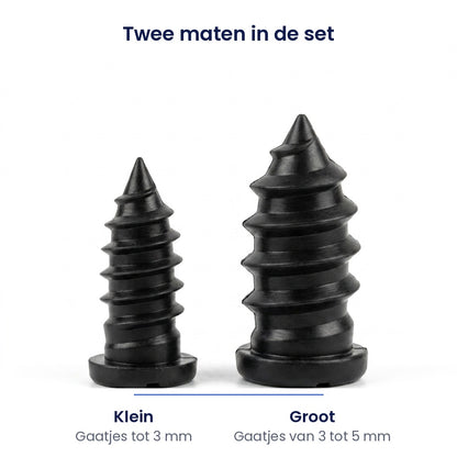Twee maten in de set: klein voor gaatjes tot 3 mm, groot voor 3 tot 5 mm