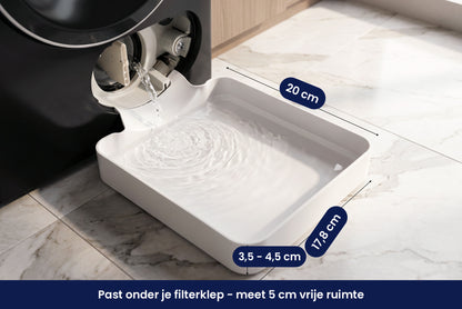 Afmetingen Sicora opvangbak: 20 cm bij 17,8 cm, 3,5 tot 4,5 cm hoog