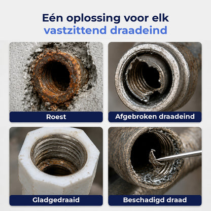 Vier soorten schade: roest, afgebroken draadeind, gladgedraaid en beschadigd draad