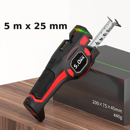 Maten en gewicht: 5 m x 25 mm band, 200 x 75 x 45 mm, 440 g