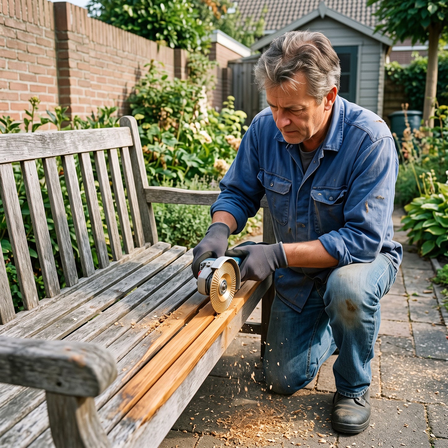Verweerde tuinbank opknappen met de vormschijf