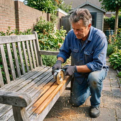 Verweerde tuinbank opknappen met de vormschijf