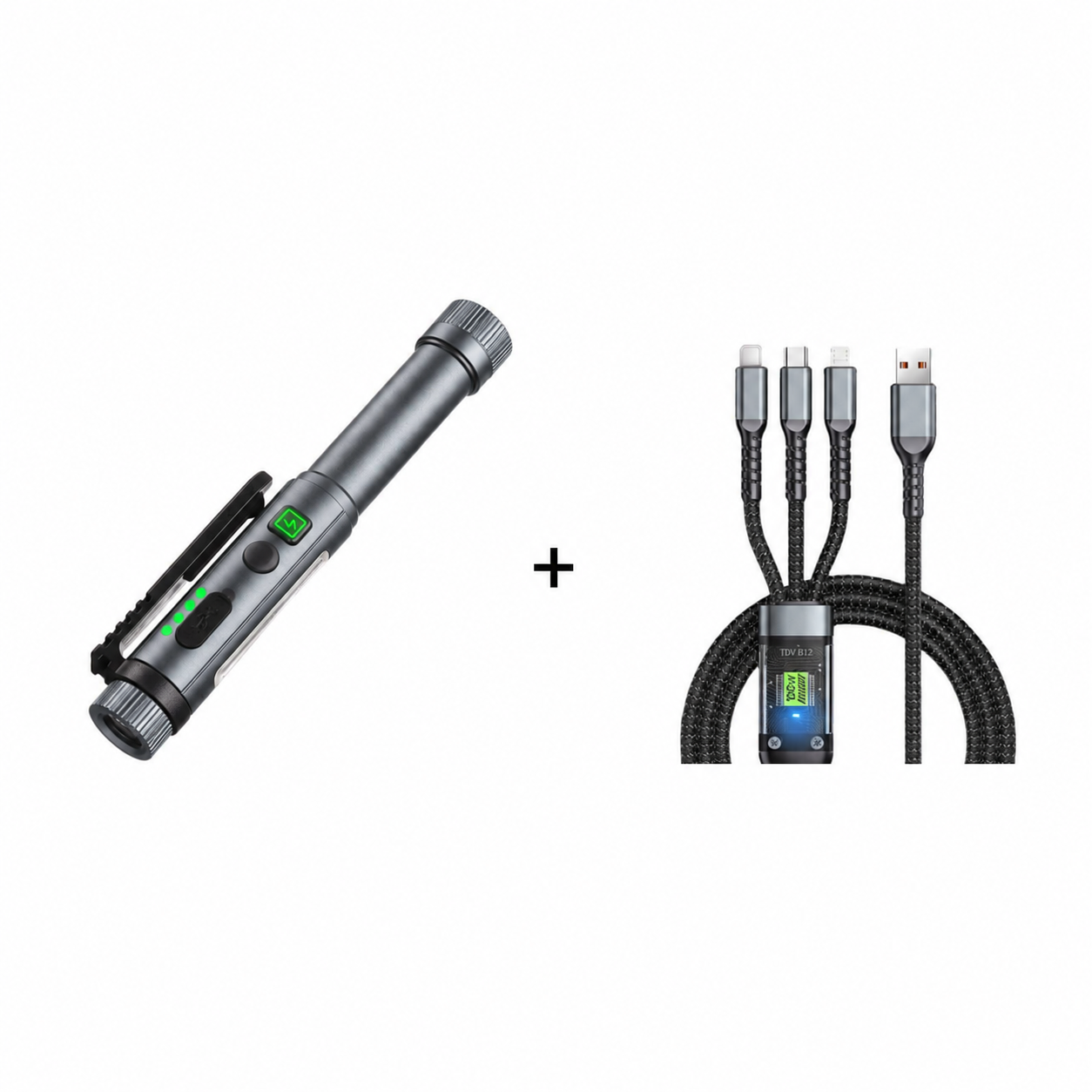 Kelvo werklamp grijs met de 3-in-1 snellaadkabel erbij