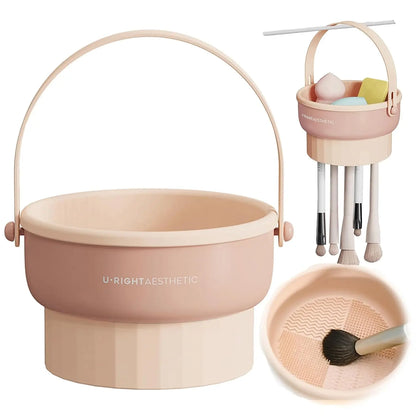 3 In 1 Schoonmaakborstel Schoonmaakmat Met Borsteldrooghouder Borstelreiniger Pad Inclusief Cosmetisch Borstelorganizerrek