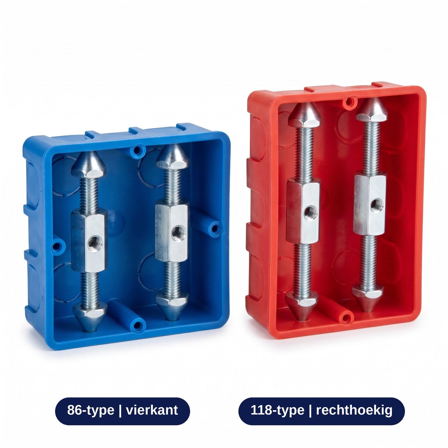 Past in de vierkante 86-type en de rechthoekige 118-type inbouwdoos