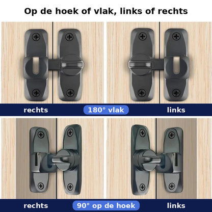 Op de hoek (90 graden) of vlak (180 graden), links of rechts
