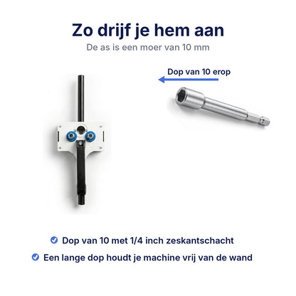 Aandrijving met een dop van 10 mm op je eigen accuschroefmachine