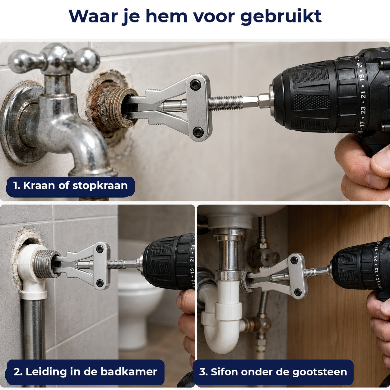 Toepassingen: kraan of stopkraan, leiding in de badkamer, sifon onder de gootsteen