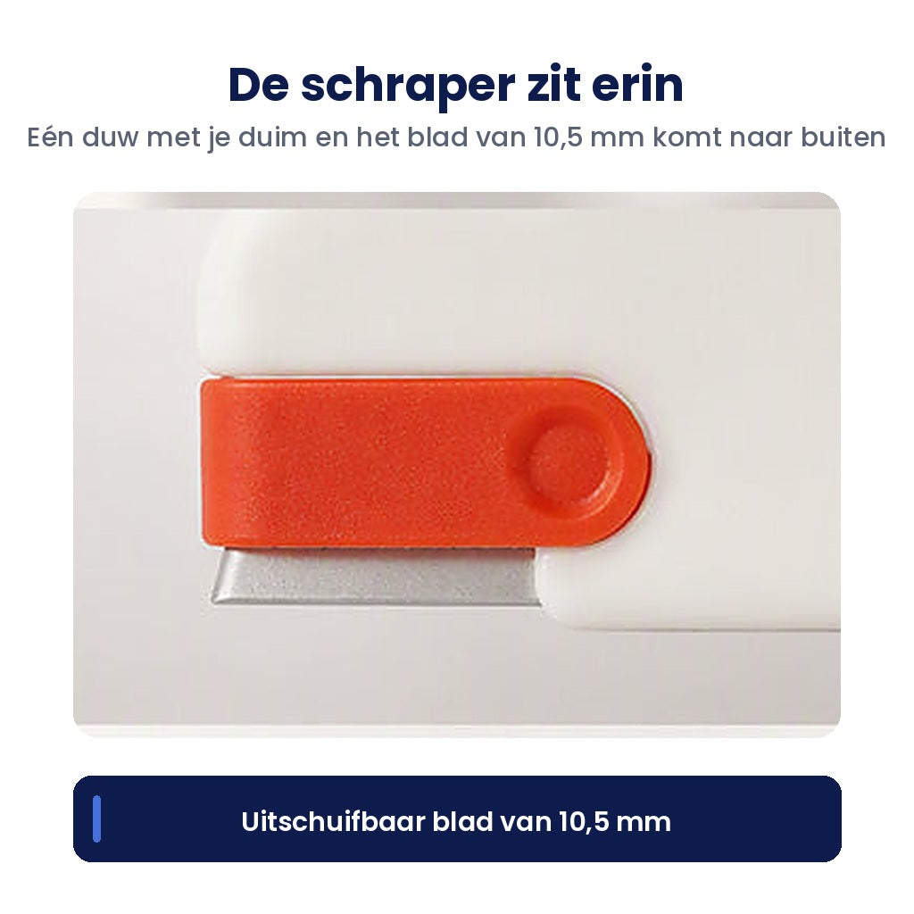 De oranje schuif duwt het blad van 10,5 mm uit de zijkant van de Kreva borstel