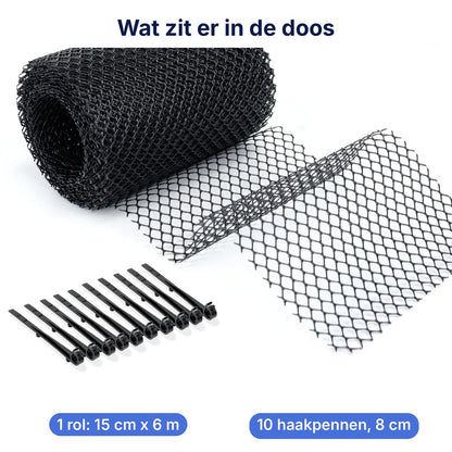 In de doos: 1 rol 15 cm x 6 m en 10 haakpennen