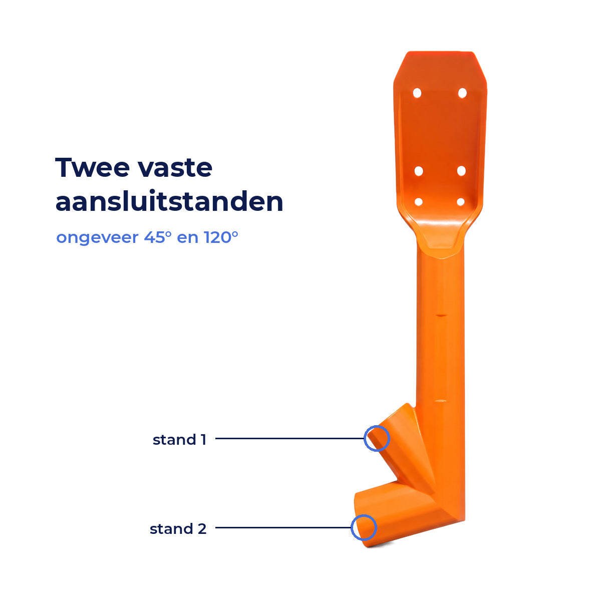Twee vaste aansluitstanden van ongeveer 45 en 120 graden onderaan de schacht