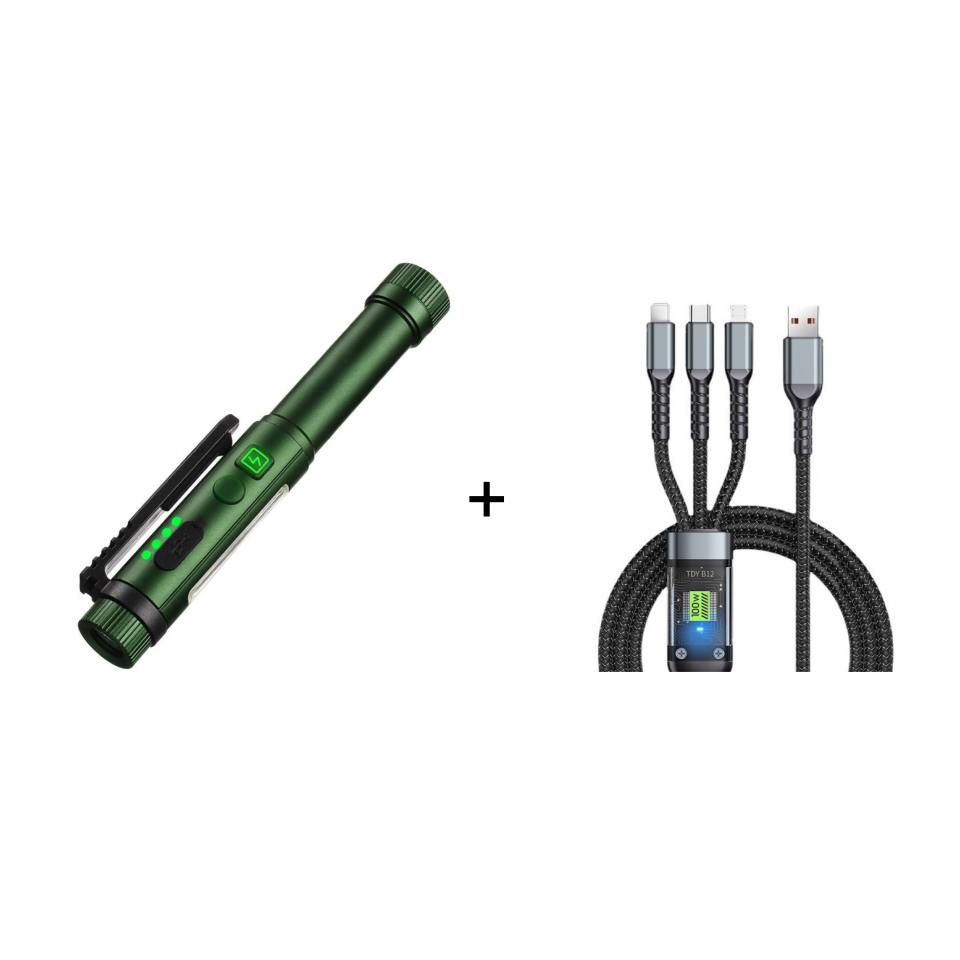 Kelvo werklamp groen met de 3-in-1 snellaadkabel erbij