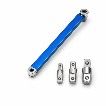 Torvex offset verlengsleutel met 1/4, 3/8 en 1/2 inch adapters op wit