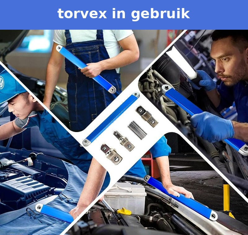 Torvex in gebruik: monteurs gebruiken de offset verlengsleutel in de motorruimte