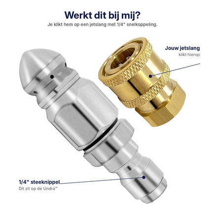 Werkt dit bij mij: de 1/4 inch steeknippel van de Undra en de snelkoppeling van je jetslang