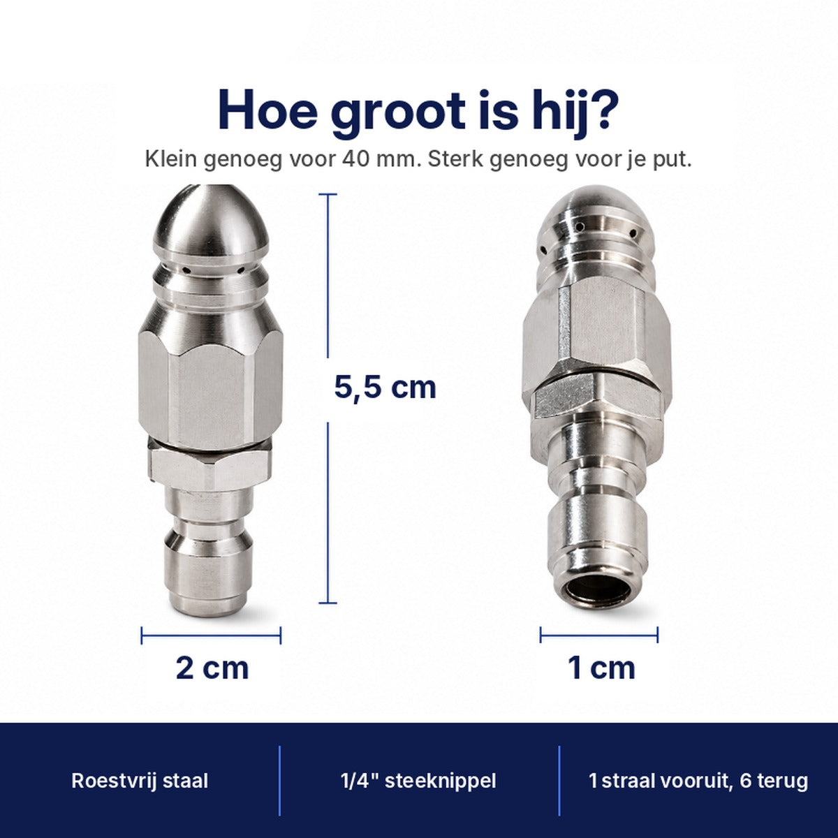 Hoe groot is hij: 5,5 cm lang, 2 cm dik en een steeknippel van 1 cm