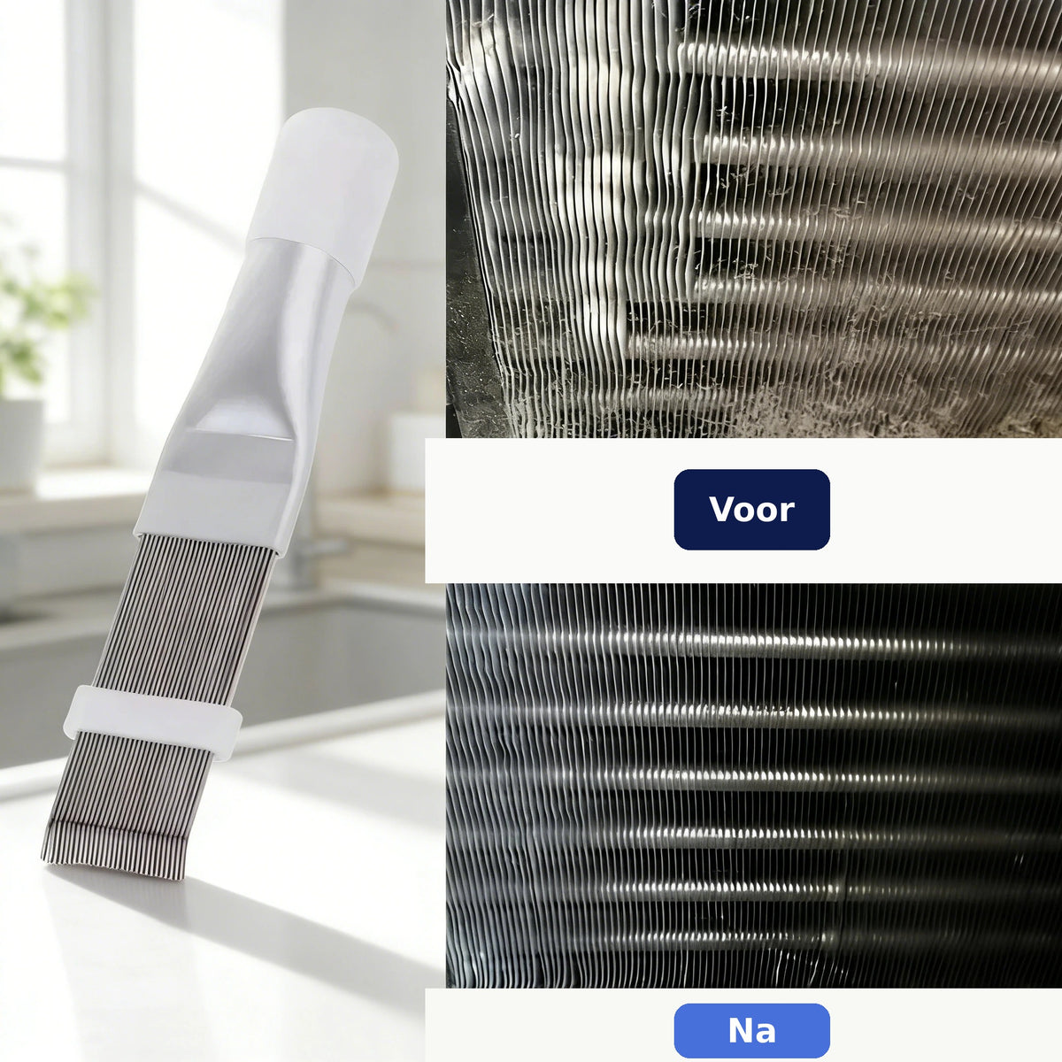 Voor en na: lamellen krom en dicht, daarna weer open